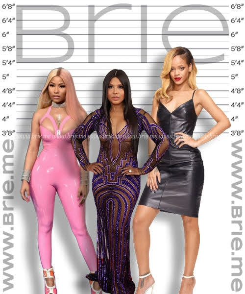 Nicki Minaj, Toni Braxton, and Rihanna height comparison