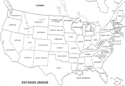 Mapa de Estados Unidos con nombres de estados para colorear y pintar