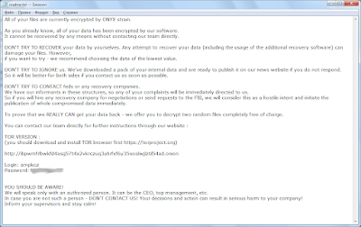 ONYX Ransomware note