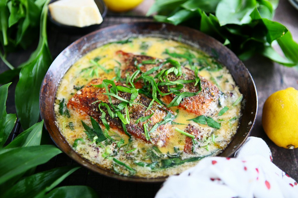 Salmon with Creamy Wild Garlic Sauce