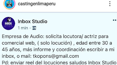 CASTING en PERÚ: Se busca LOCUTORA / ACTRIZ para COMERCIAL WEB (solo locución) 