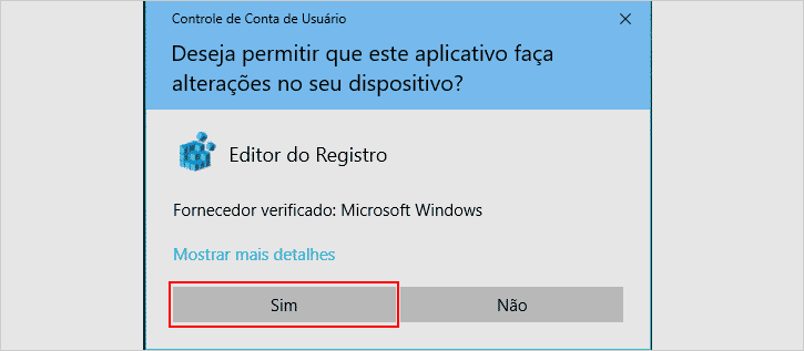 Notificação do controle de conta de usuário para alterar registros