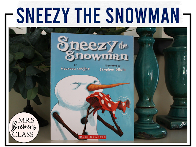 Sneezy the Snowman book activities unit with literacy printables, reading companion activities, lesson ideas, and a craft for Kindergarten and First Grade
