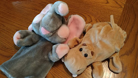 Elephant and hippo hand puppets