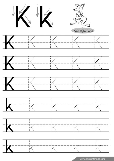 Letter k tracing worksheet, handwriting worksheets