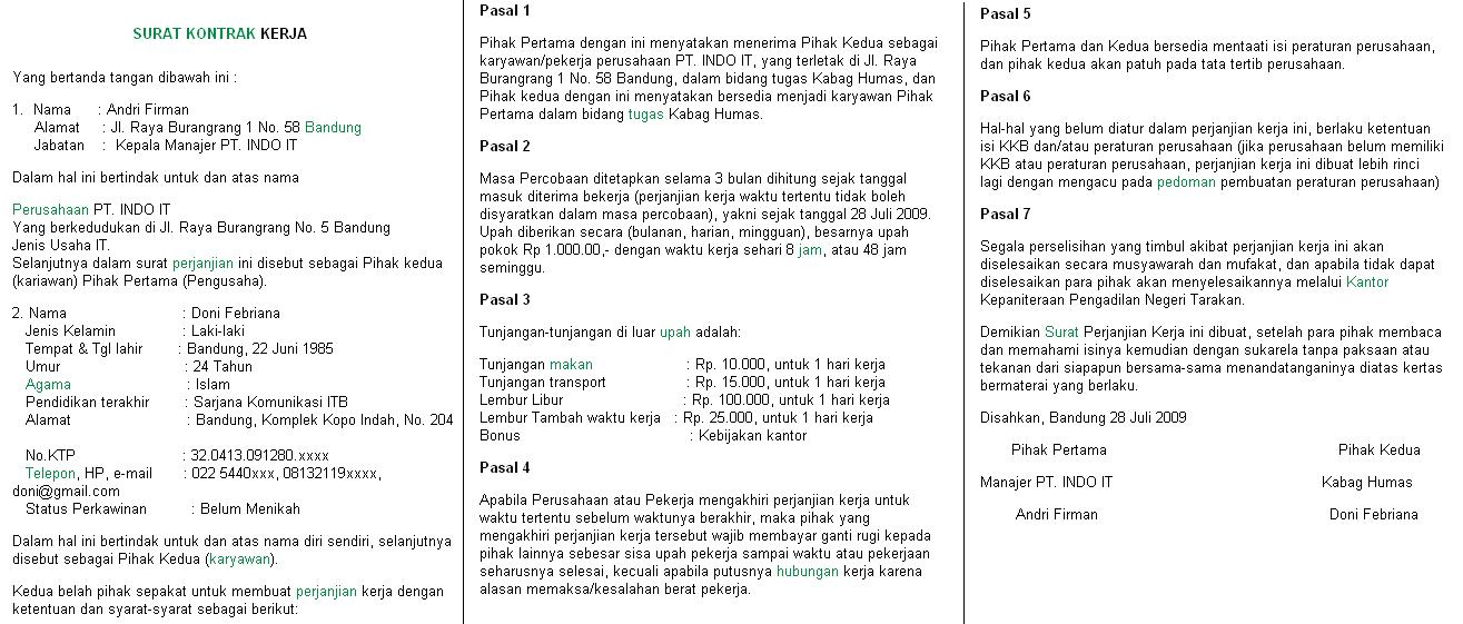 Contoh Surat Kontrak Kerja  ANEKA INFO, ANEKA RESEP 