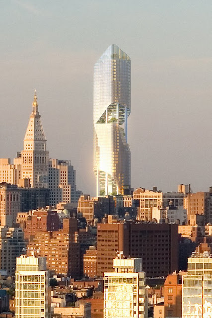 Photo of new New York tower at sunset in the skyline