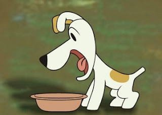 Gadający pies je z miski