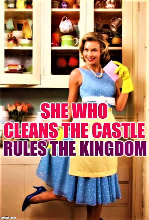 She who cleans the castle rules the kingdom (JenExxifer | GenX Housewife Memes)