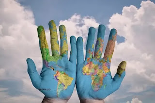 World map drawn in hands art