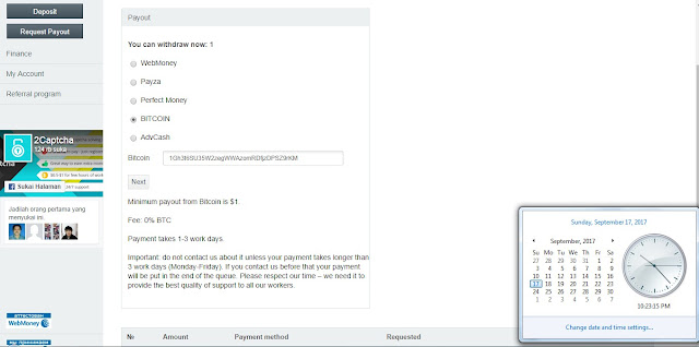Bukti dan Cara Penarikan Bitcoin di 2Captcha - Withdrawal Proof September 2017