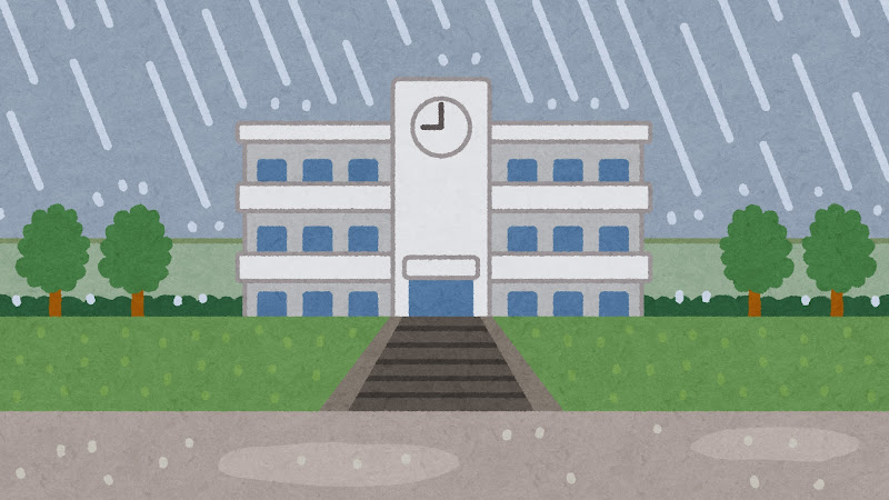 雨が降る学校の建物のイラスト 背景素材 かわいいフリー素材集 いらすとや