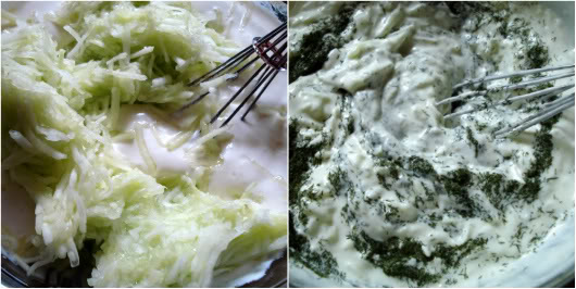 grated, drained cucumbers in sauce