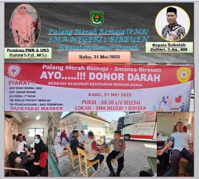 Kegiatan Donor Darah di Halaman SMA Negeri 1 Bireuen, Rabu, 31 Mei 2023