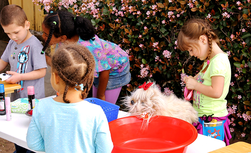 Host a Pretend Pet Salon with the kids while your pet enjoys the afternoon at #PetSmartGrooming! #Sponsored