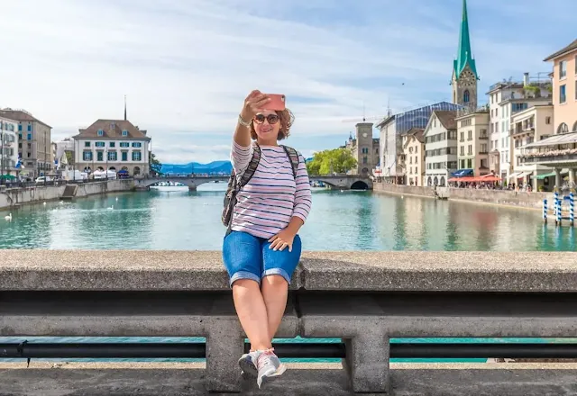 A woman taking a selfie at Zurich, Switzerland