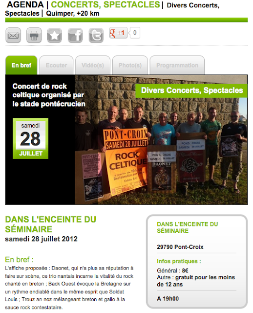 Article du site maville.com Quimper - Concert rock celtique avec Daonet, Back Ouest, Trouz An Noz