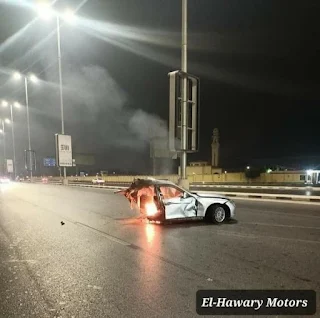 مصرع 4 أشخاص إثر إصطدام  سيارتهم الملاكي بحاجز خرساني على طريق السويس بسبب السرعة الزائدة