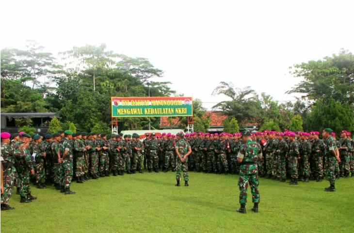 Kodim 0826 Pamekasan saat menerima sebanyak 155 Pasukan BKO dari Surabaya