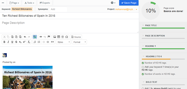 optimize  article using focus keyword