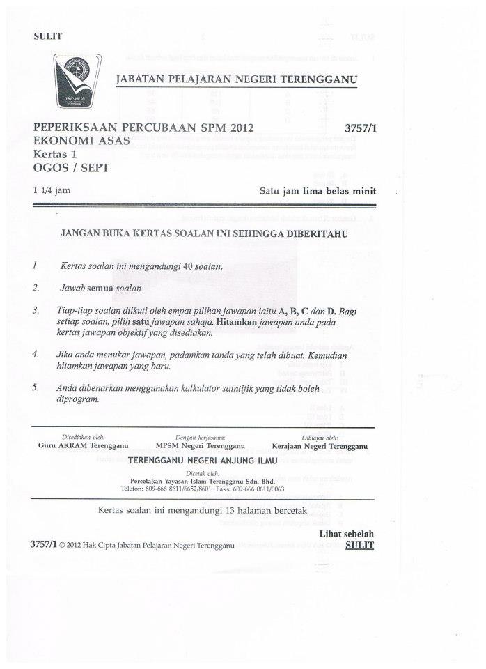 Ekonomi Asas Online Koleksi Percubaan Spm Ekonomi Asas Negeri Terengganu 2012