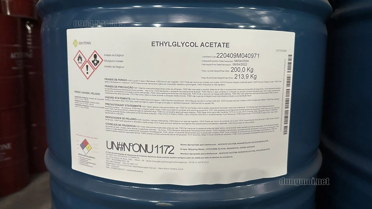 Ethylglycol Acetate - Cellosolve Acetate (CAC) nhập khẩu Brazil