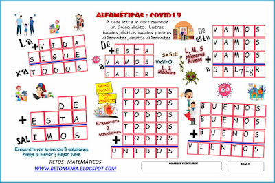 Alfamética, Criptoaritmética, Criptosuma, Coronavirus, Covid19, Juego de letras, Juego de Palabras, Desafíos matemáticos, Retos matemáticos, Problemas matemáticos