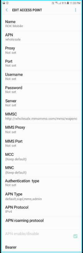 ROK Mobile APN Settings Android updated