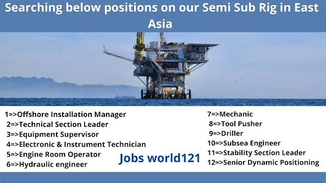 Searching below positions on our Semi Sub Rig in East Asia.