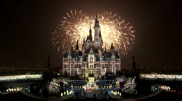 Fireworks Behind Enchanted Storybook Castle Shanghai Disneyland