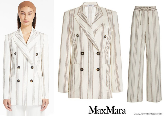 Princess Catharina-Amalia wore Max Mara pinstriped cotton and linen jacket and Pinstripe Cotton and Linen Knit Pants