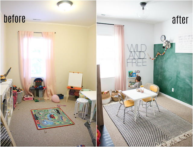 before and after of a playroom makeover