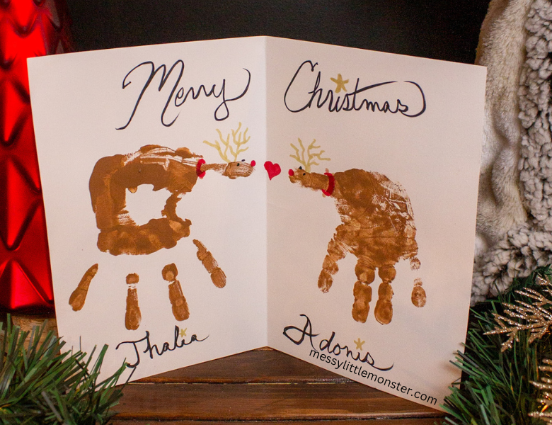 Reindeer handprint Christmas cards