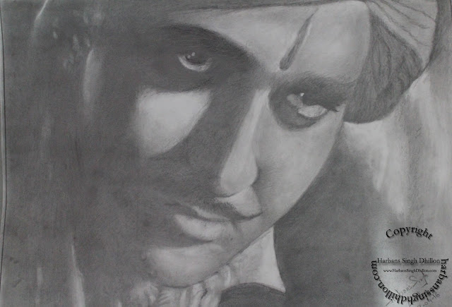 Pencil portrait of film star Sunil Dutt