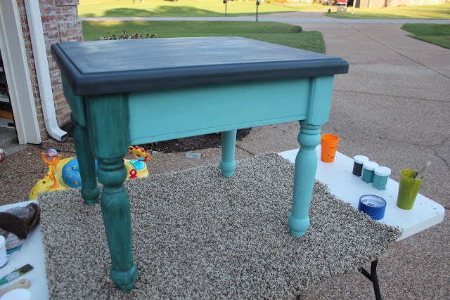 ce ce caldwells, chalk paint, clear wax, dark wax,destin gulf green, how to,end table,vermont slate