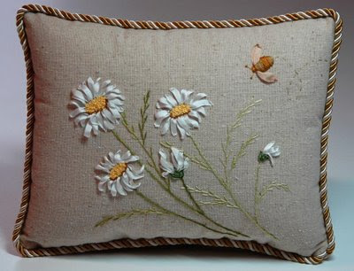 lovely silk ribbon embroidered pillow