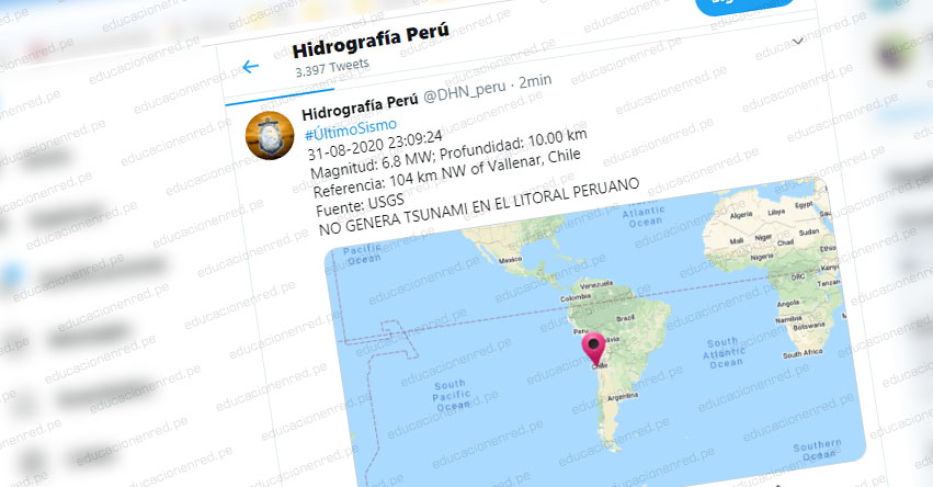 Potente sismo en Chile no genera Tsunami en el Litoral Peruano, informó la Marina de Guerra del Perú - www.dhn.mil.pe