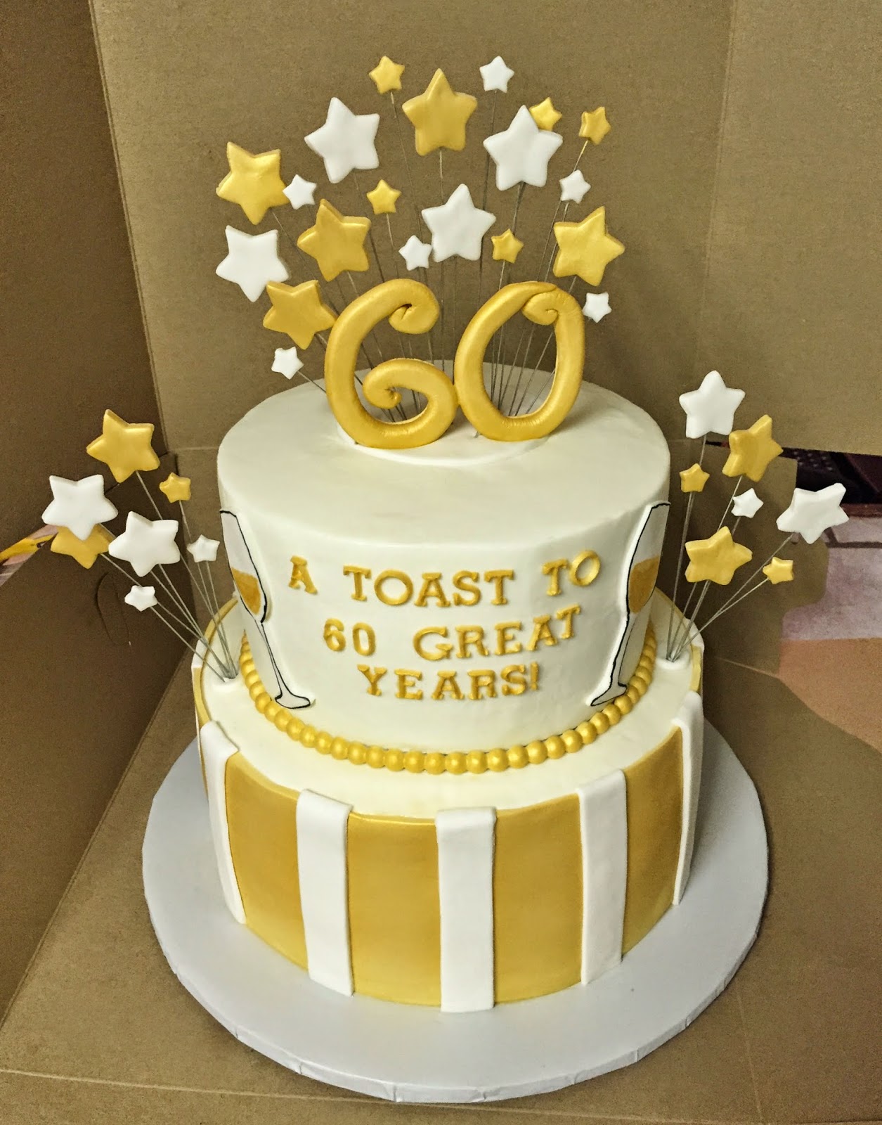 Cakes by Mindy: Gold and White 60th Birthday Cake 8" & 10"