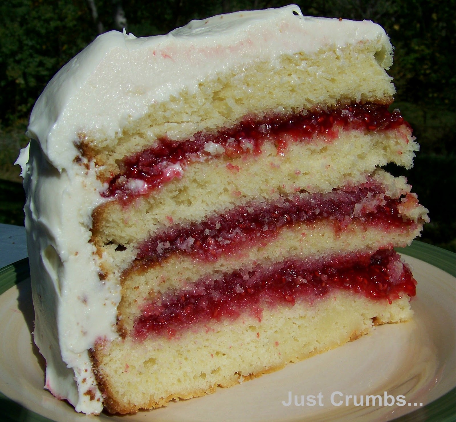 Just Crumbs...: White Chocolate Cake with Raspberry Filling