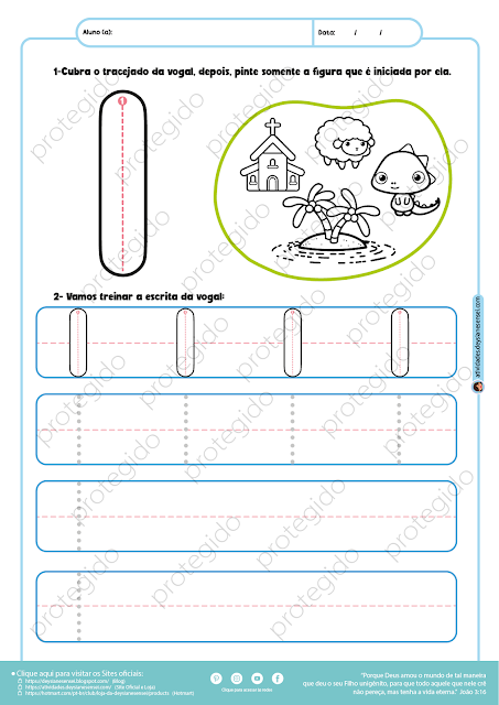 VOGAL I bastão copiar tracejado, pontilhado para imprimir, PDF para educação infantil