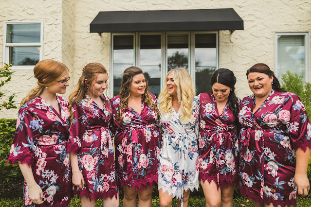 bride and bridesmaids in robes