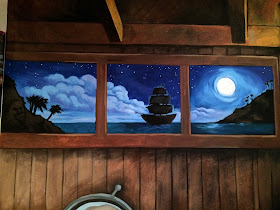 pirate mural, pirate ship mural, treasure chest, pin up mural, pirate pin up, pirates of the carribean mural