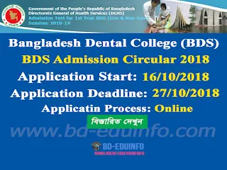 Bangladesh Dental College (BDS) Admission Test Circular 2018-2019