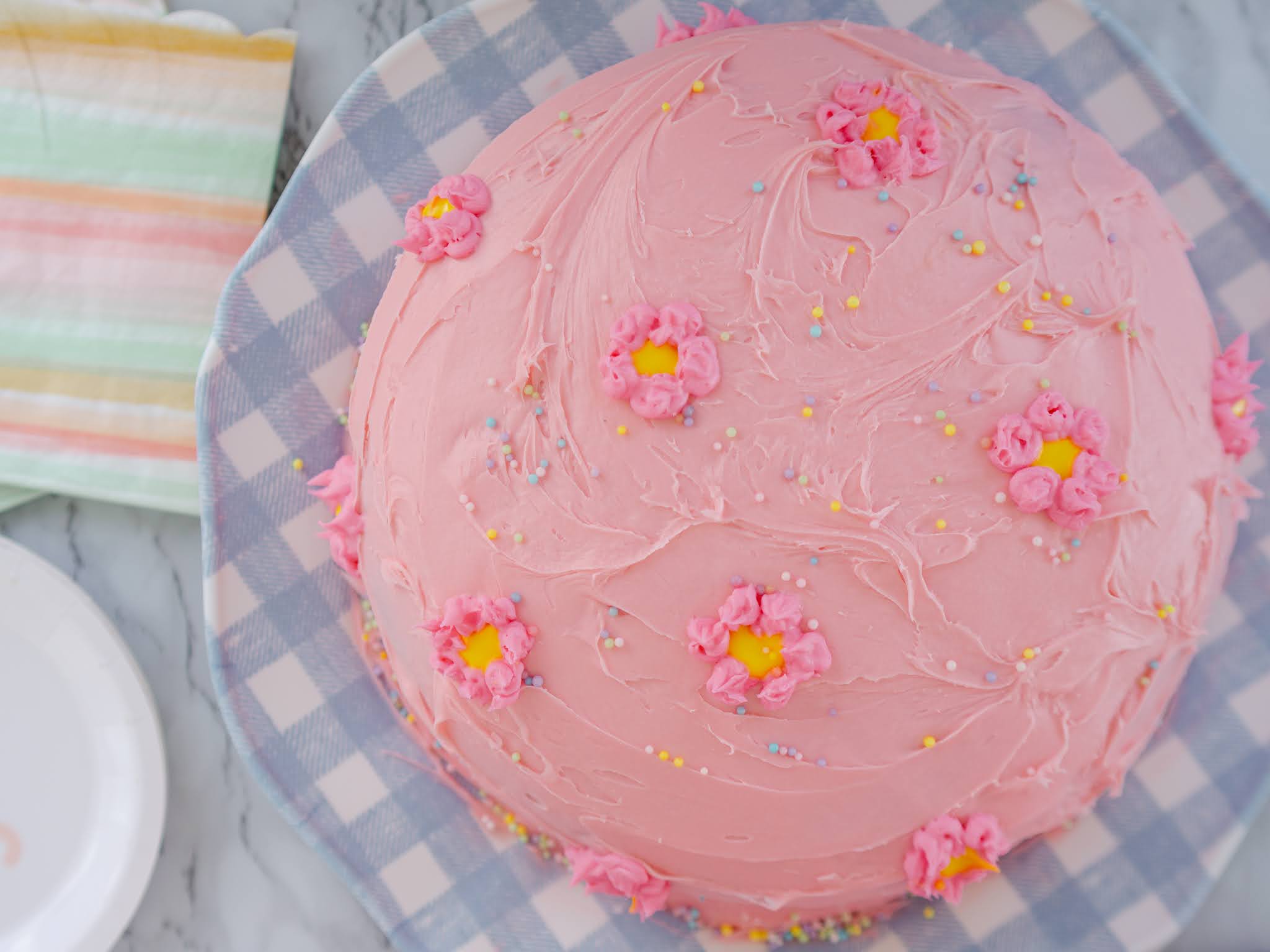 homemade pink strawberry birthday cake