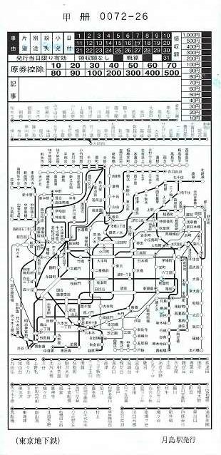 東京メトロ　地図式補充券26　月島駅