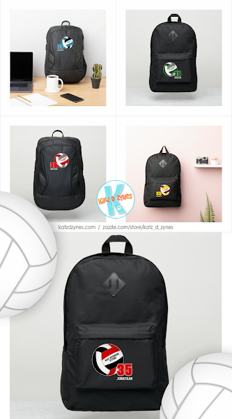 custom volleyball themed backpacks for girls boys with team colors by katzdzynes