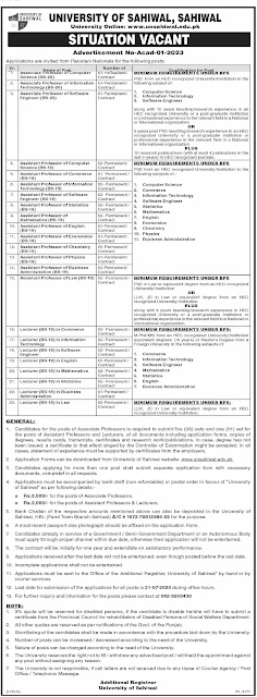 Latest Teaching Faculty jobs in University of Sahiwal, July 2023