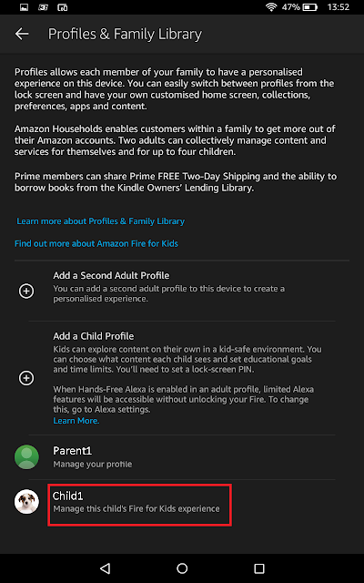 Amazon Fire HD Kids Web History - Child Profile