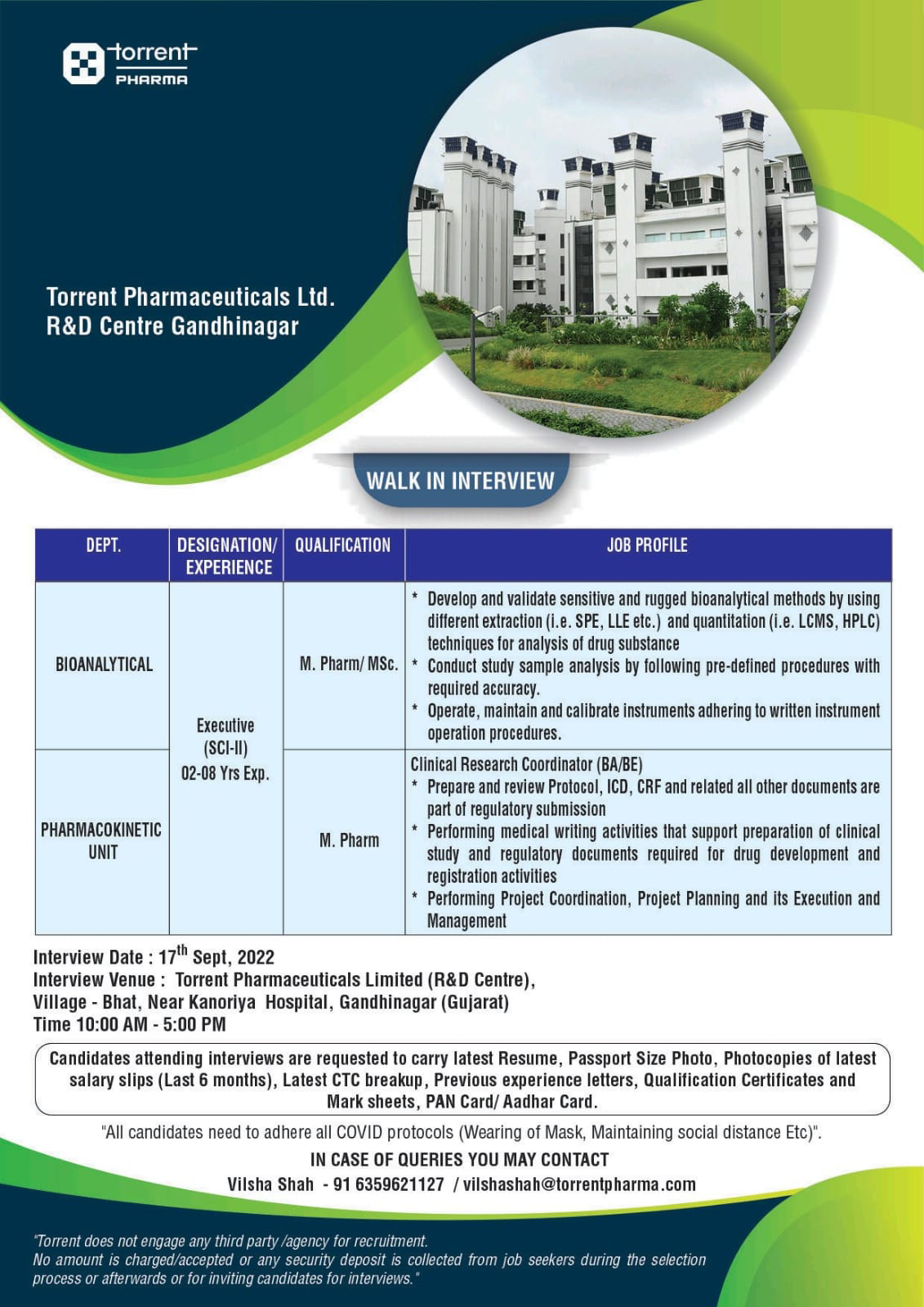 Job Available's for Torrent Pharmaceuticals Ltd Walk-In Interview for M Pharm/ MSc