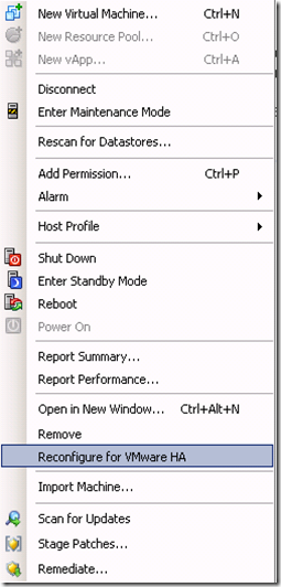 Reconfigure for VMware HA